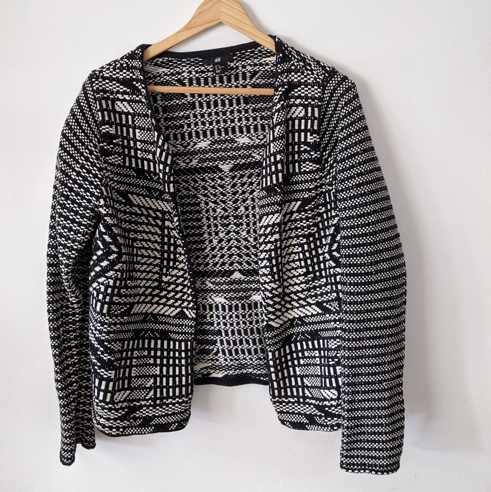 Graphic Knit Open Front Cardigan